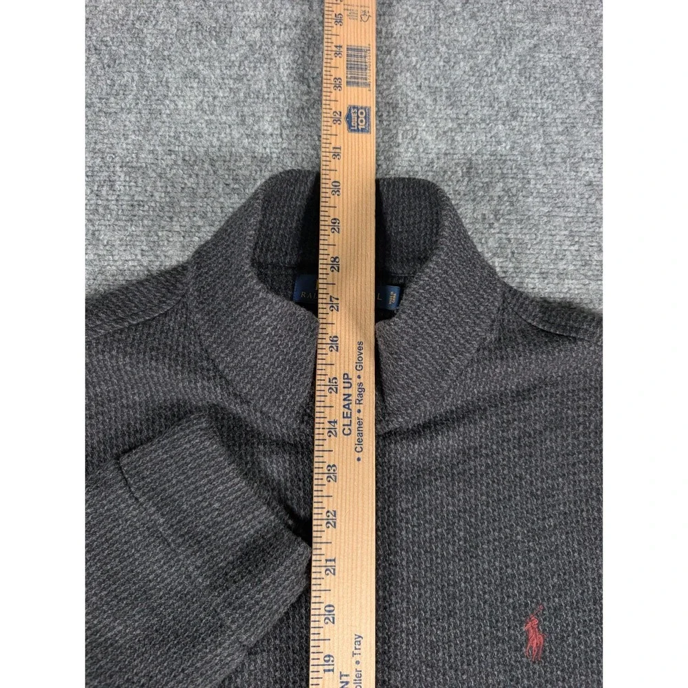 Polo Ralph Lauren Full Zip Sweater Mens‎ Large Heather Black Soft Fleece Lined